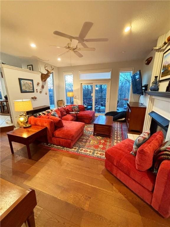 living room featuring ceiling fan