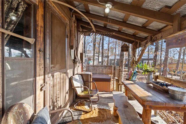 view of patio / terrace featuring a hot tub