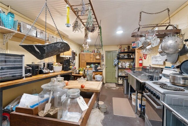 kitchen with stainless steel electric range oven