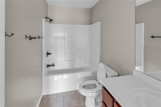 full bathroom with vanity, tile patterned floors, toilet, and bathtub / shower combination