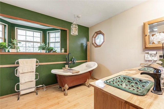 bathroom with hardwood / wood-style flooring and a tub