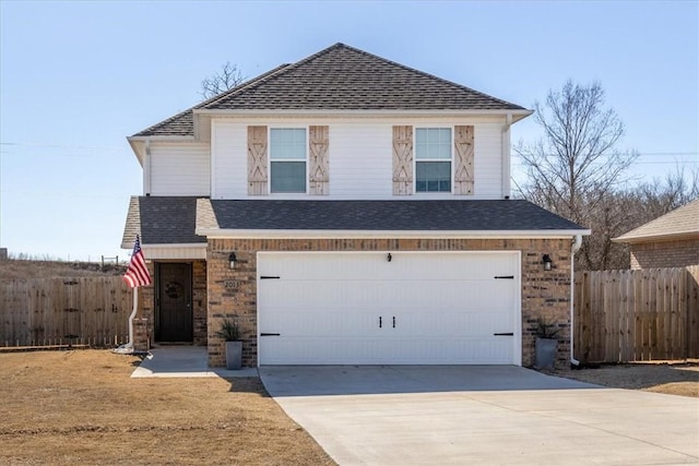 front facade with a garage