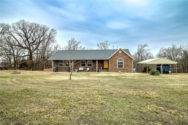 single story home with a carport and a front yard