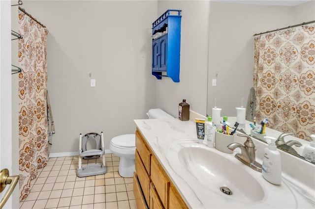 bathroom with tile patterned floors, toilet, and vanity