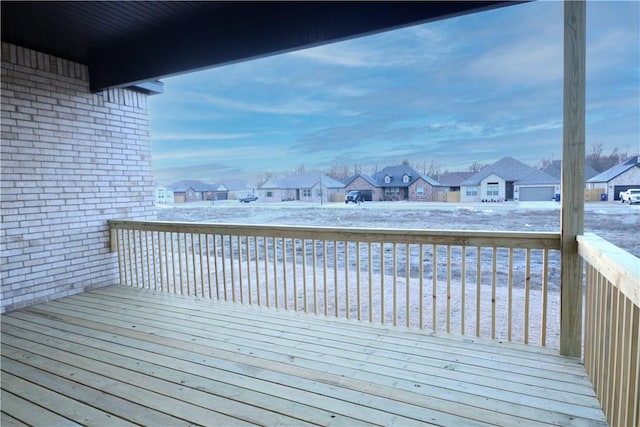 view of snow covered deck