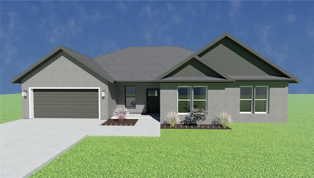 7967 Range Ave, Springdale, AR 72762 - view of front facade with an attached garage, driveway, a front lawn, and brick siding