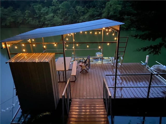 view of dock with a water view