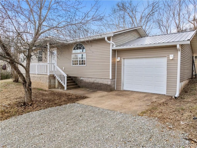 single story home with a garage