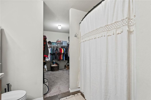 bathroom with hardwood / wood-style floors