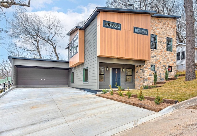 contemporary house with a carport