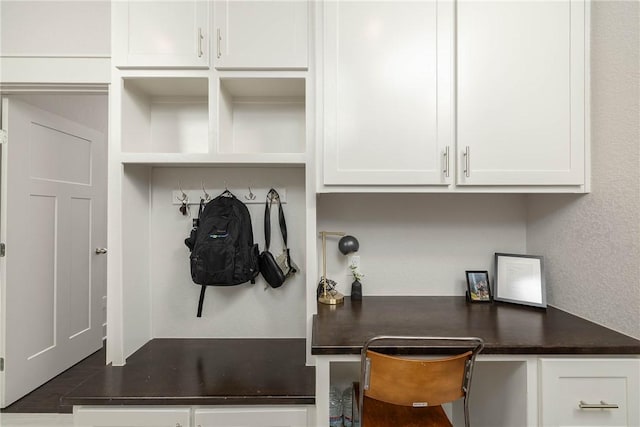 mudroom with built in desk