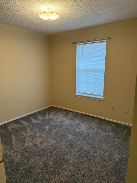 carpeted empty room featuring a textured ceiling