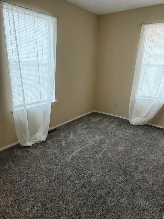 spare room with plenty of natural light and dark carpet