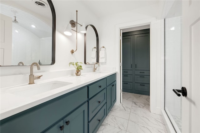 bathroom featuring vanity and a shower