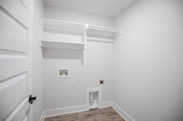 laundry area with wood-type flooring, washer hookup, and hookup for an electric dryer