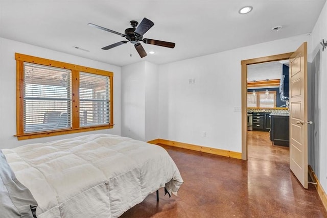 17575 Pear Blossom Dr, Gentry, AR 72734 - bedroom with finished concrete flooring, multiple windows, baseboards, recessed lighting, and ceiling fan