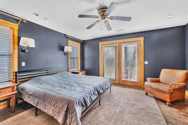 17575 Pear Blossom Dr, Gentry, AR 72734 - carpeted bedroom with access to outside, french doors, and a ceiling fan