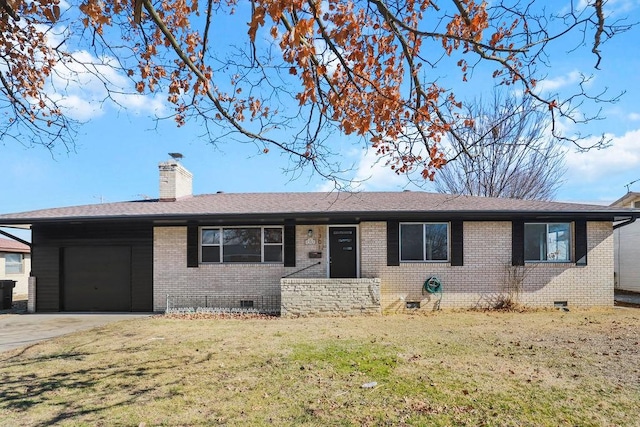 single story home featuring a garage and a front yard