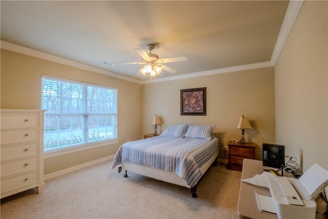 13 Smart Ln, Bella Vista, AR 72715 - bedroom featuring crown molding, baseboards, light colored carpet, and ceiling fan