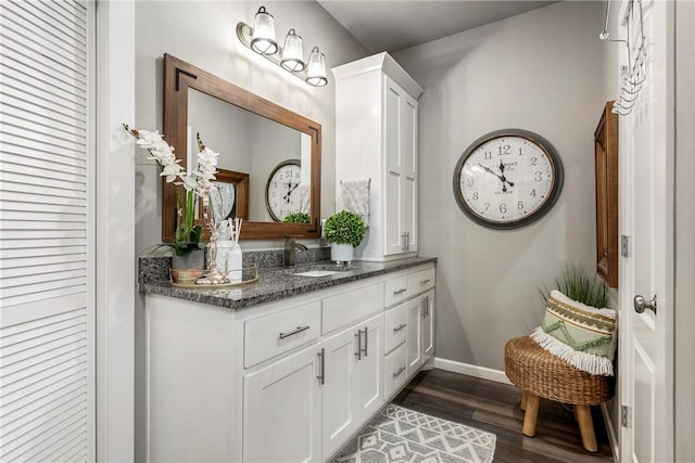 bathroom featuring wood-type flooring and vanity