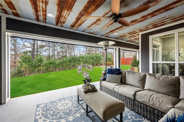 view of patio featuring ceiling fan and outdoor lounge area