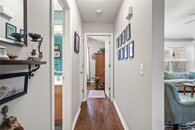 hall with dark hardwood / wood-style floors