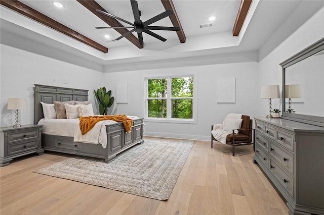 738 Cardin Spur, Pea Ridge, AR 72751 - bedroom with beam ceiling, light wood-style flooring, recessed lighting, baseboards, and ceiling fan