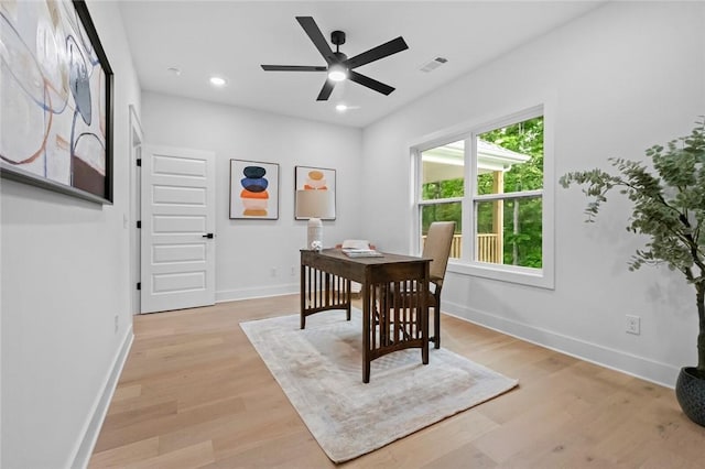 738 Cardin Spur, Pea Ridge, AR 72751 - dining space with a ceiling fan, light wood-type flooring, baseboards, and recessed lighting