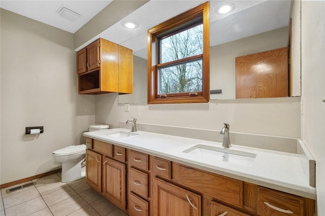 bathroom featuring tile patterned flooring, vanity, and toilet