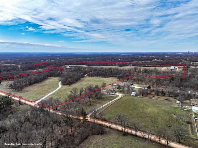 bird's eye view featuring a rural view