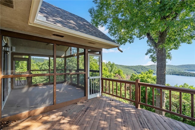 21330 Ridgeview Dr, Garfield, AR 72732 - wooden deck featuring a water view and a sunroom
