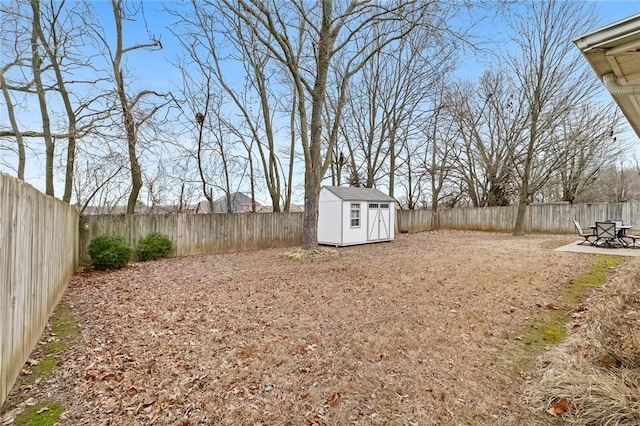 view of yard with a patio and a shed