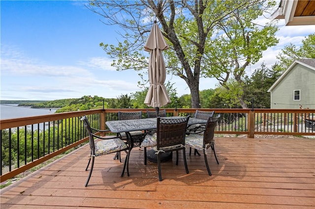 wooden deck with a water view