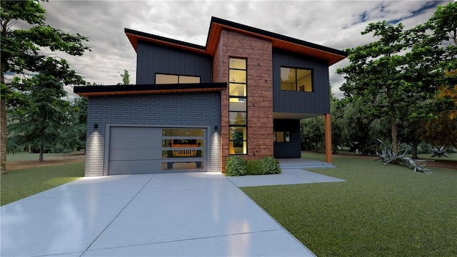 modern home with a garage and a front yard