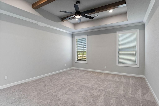 1440 Tiffany St, Centerton, AR 72719 - empty room with carpet flooring, ceiling fan, beam ceiling, a raised ceiling, and recessed lighting