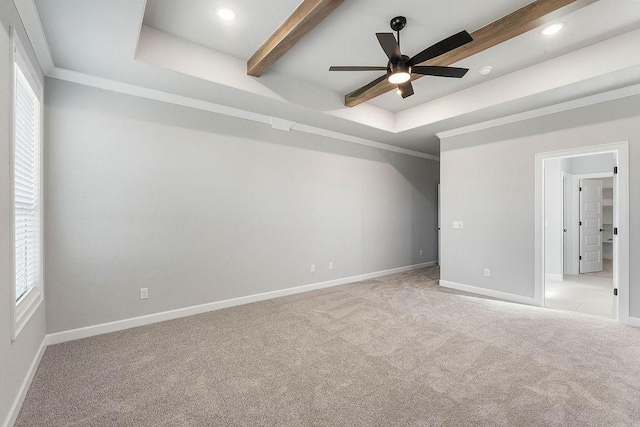 1440 Tiffany St, Centerton, AR 72719 - unfurnished room with ceiling fan, light colored carpet, a tray ceiling, recessed lighting, and crown molding