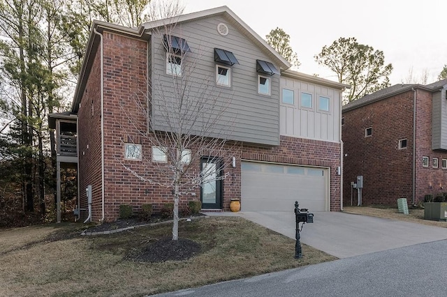 view of front facade featuring a garage and central air condition unit