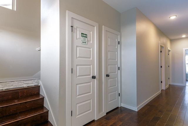 hallway with dark wood-type flooring