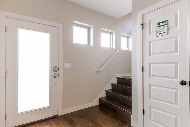 foyer entrance with dark hardwood / wood-style flooring