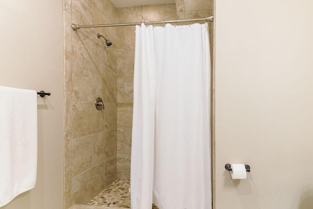 bathroom with a shower with shower curtain