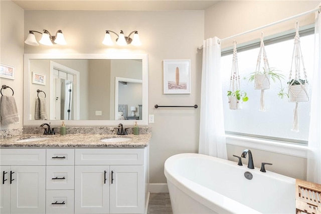 bathroom featuring vanity and a bathing tub