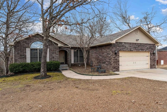 single story home featuring a garage and a front yard