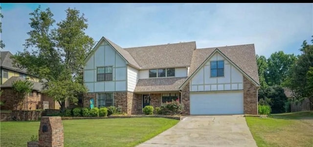 tudor house featuring a front lawn