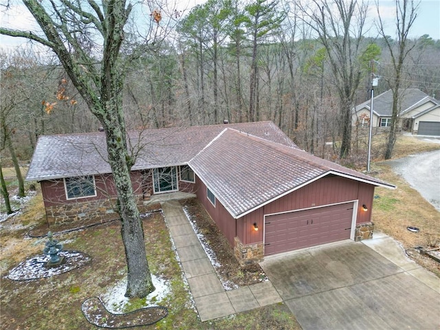 single story home with a garage