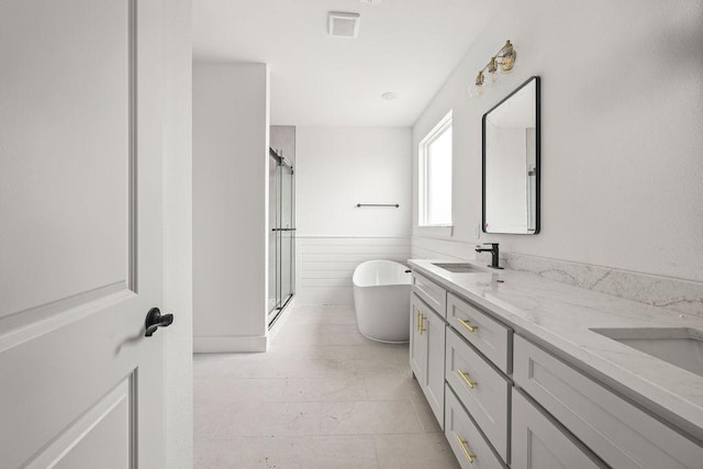 4750 Cowboy St, Springdale, AR 72762 - full bathroom featuring a freestanding tub, double vanity, and a stall shower