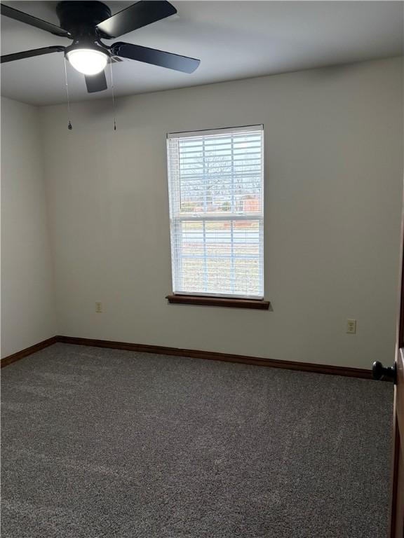 empty room featuring ceiling fan and carpet floors