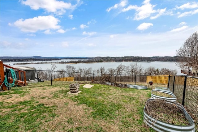 view of yard with a water view