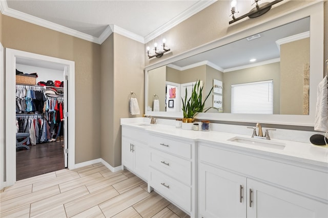 bathroom featuring crown molding and vanity