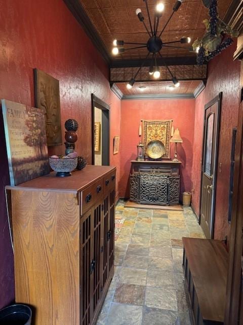 wine cellar featuring crown molding