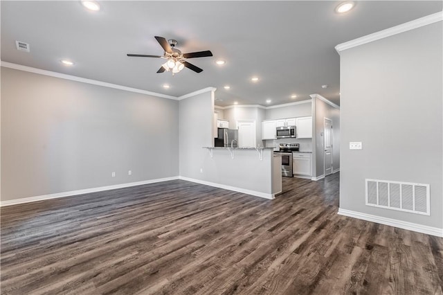 2643 S Kilimanjaro Way, Rogers, AR 72758 - unfurnished living room featuring recessed lighting, a ceiling fan, dark wood-style floors, and ornamental molding